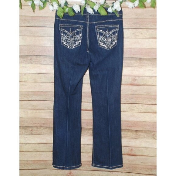 Nine West Denim Blue Jeans Size 10 W30 Straight Leg Embroidered Bling Boot - Picture 6 of 10
